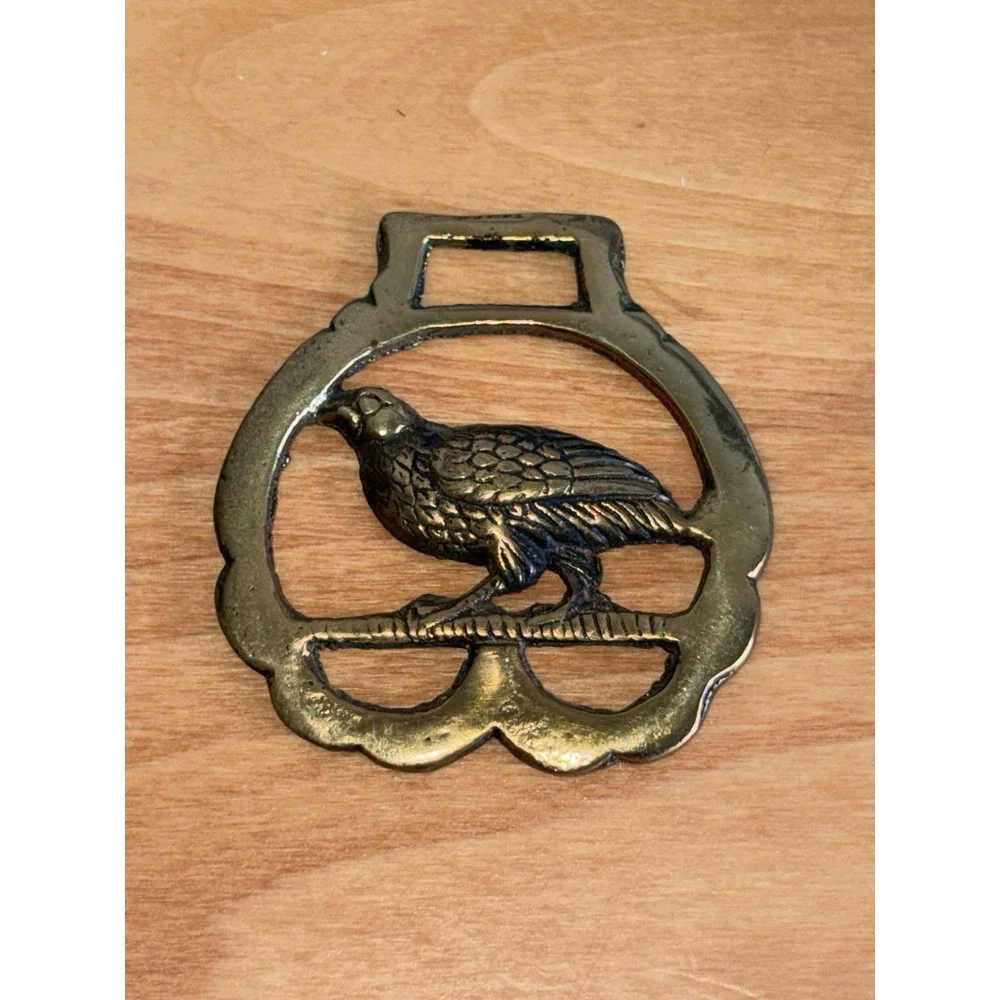 Brass Horse Medallion Antique English Quail Grouse Bird Hunt Show Parade Harness